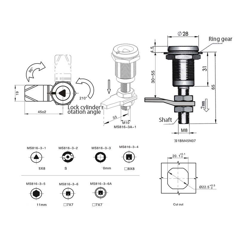 MS816-3-S ล็อคสลักบีบอัดกระบอกล็อคสามเหลี่ยม 8 มม MS816-3-S ล็อคสลักบีบอัดกระบอกล็อคสามเหลี่ยม 8 มม